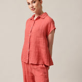 Women's short-sleeved linen shirt