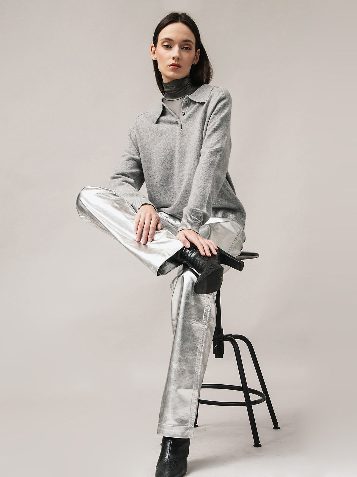 Women's polo jumper with angora wool