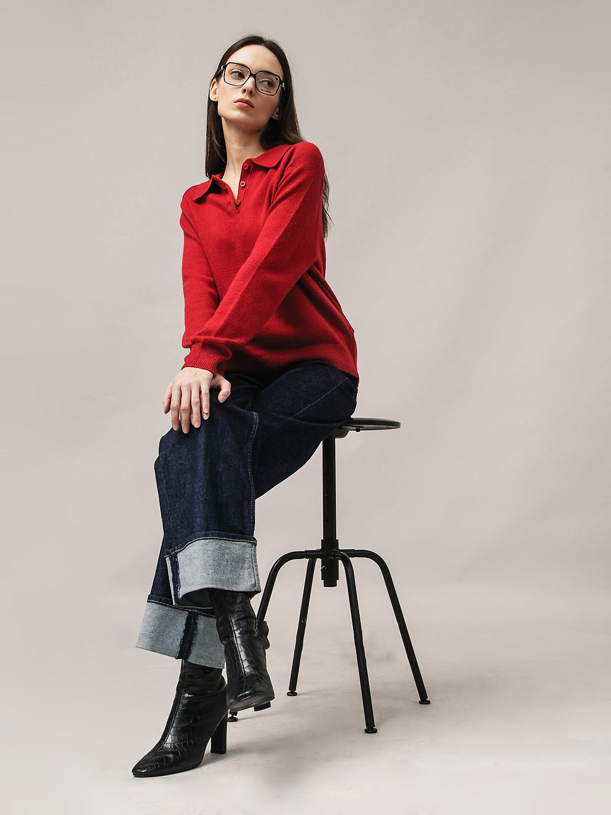 Women's polo jumper with angora wool