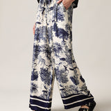 Women's wide trousers with silk