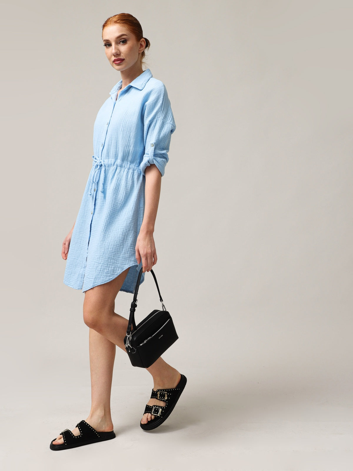 Shirt type muslin dress
