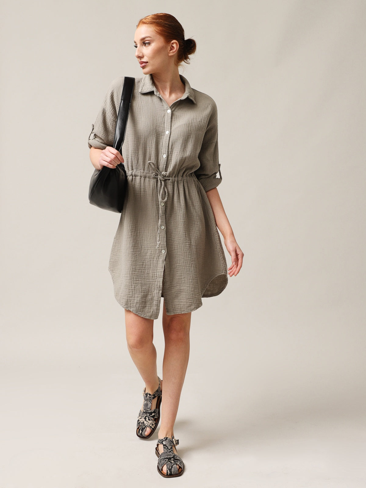 Shirt type muslin dress