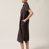 Women's shirt-type linen dress