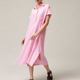 Women's shirt-type linen dress