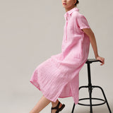 Women's shirt-type linen dress