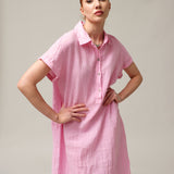 Women's shirt-type linen dress