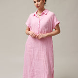Women's shirt-type linen dress