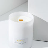 Scented soy wax candle with wooden wick "Smoked Pine", 210 g