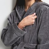 Hooded velour dressing gown