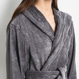 Hooded velour dressing gown