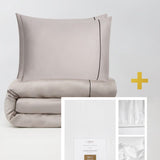 Set: satin bed linen, 200x220 cm, and satin sheet with elastic, 200x220 cm