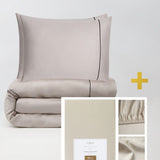 Set: satin bed linen, 200x220 cm, and satin sheet with elastic, 200x220 cm