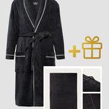 Set: velour bathrobe with shawl collar and cotton bath mat