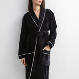 Set: velour bathrobe with shawl collar and cotton bath mat