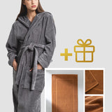 Set: velour hooded bathrobe and cotton bath mat