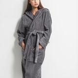 Set: velour hooded bathrobe and cotton bath mat