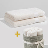 Set: cotton towels (2 VNT, 70x140 cm) and cotton towels in a basket (4 VNT, 30 x 50 cm)