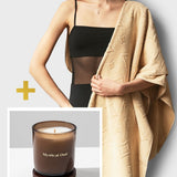 Set: large velour towel (90 x 170 cm) and scented soy wax candle "Mystical oud" 220 g