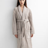 Set: velour bathrobe with shawl collar and cotton bath mat