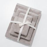 Set: velour shawl-collared dressing gown and cotton towels (3 VNT, 30x50, 50x90, 70x140)