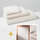 Set: cotton towels (3 VNT, 30x50, 50x90, 70x140) and cotton bath mat