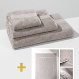 Set: cotton towels (3 VNT, 30x50, 50x90, 70x140) and cotton bath mat