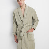 Set: velour bathrobe with shawl collar and cotton bath mat