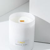 Scented soy wax candle with a wooden wick "Smoked Pine", 210 g